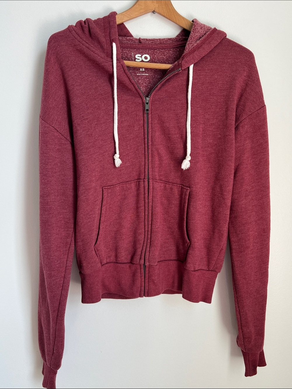 SO | Women’s The Favorite Full-Zip Hoodie Maroon Comfy Casual Layering Size XS
